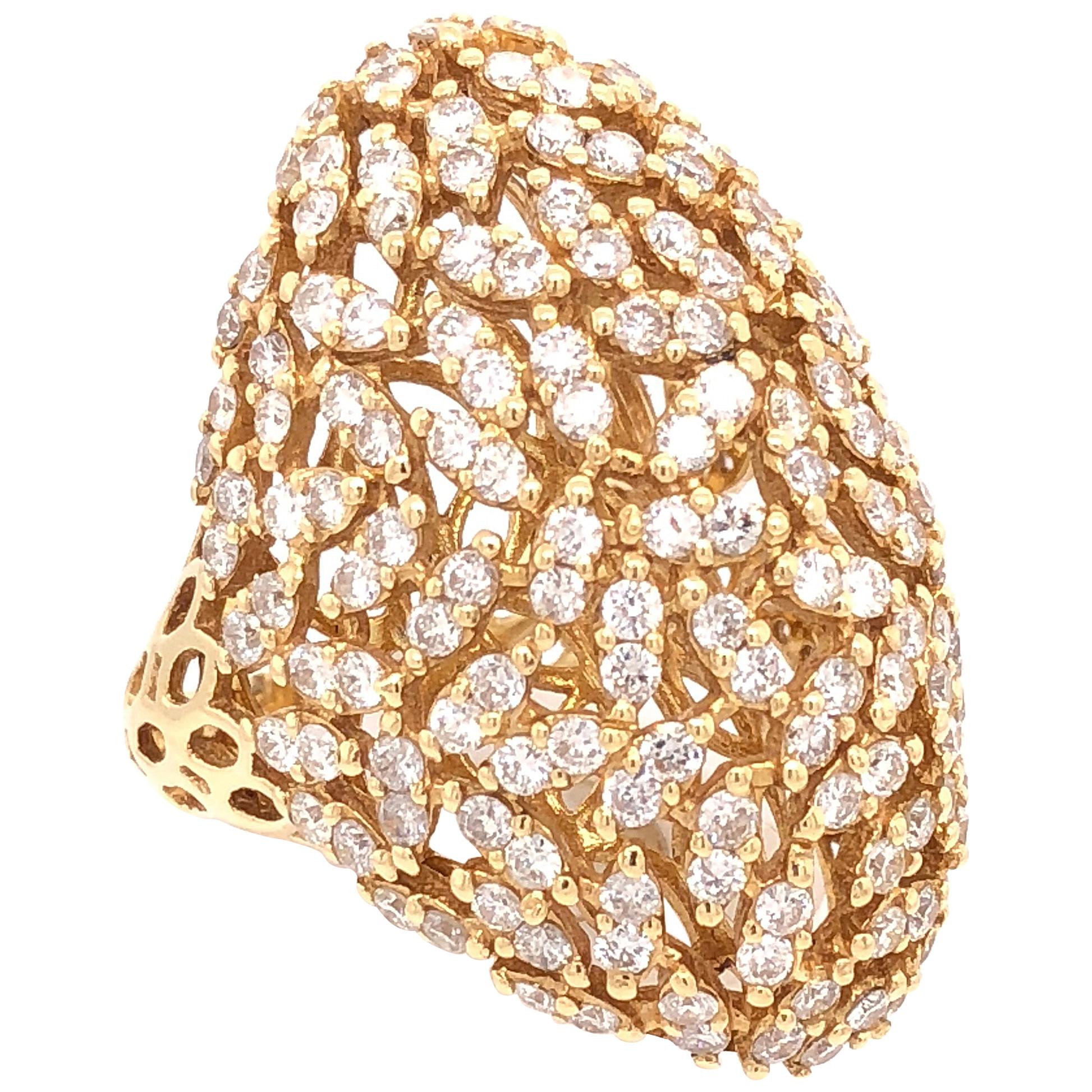 RUCHI Brilliant Diamond Yellow Gold Dome Cocktail Ring For Sale