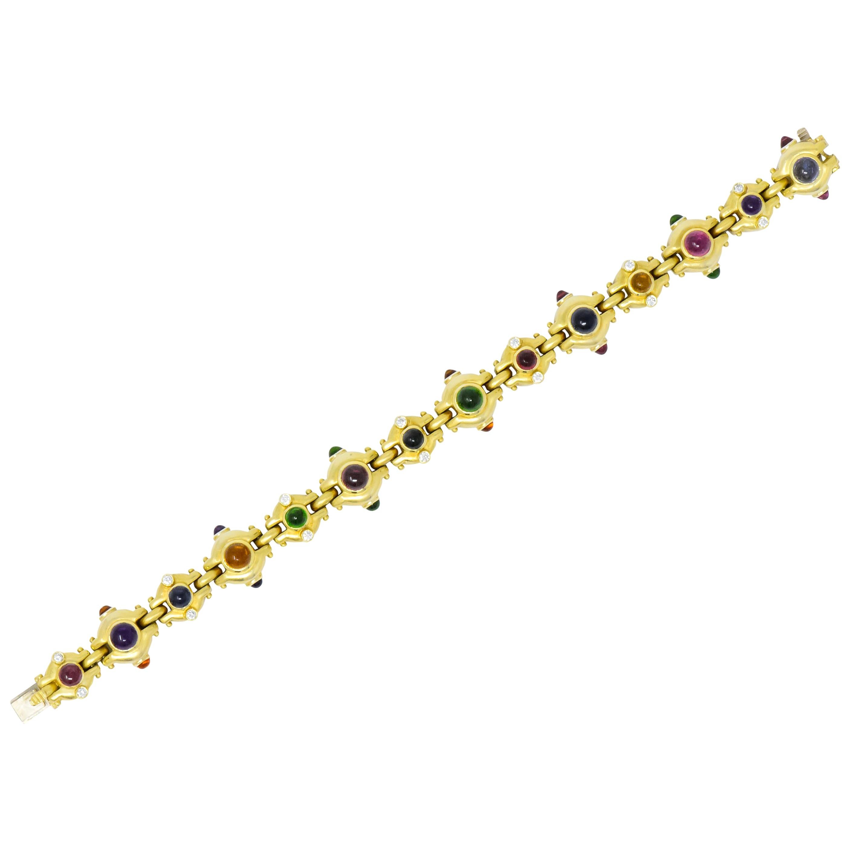 Multi-Gem Amethyst Citrine Tourmaline Peridot Diamond 18 Karat Gold Bracelet