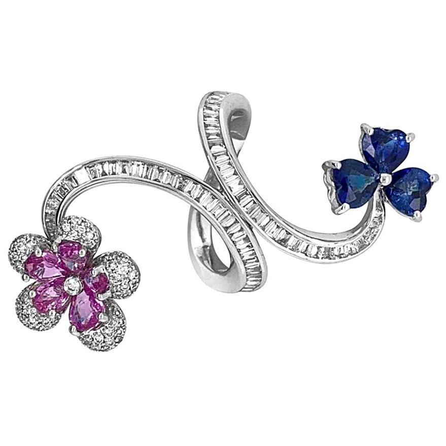 18 Karat White Gold Blue/Pink Sapphire and Diamond Ring For Sale