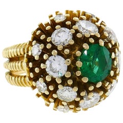 Ruser Emerald Diamond Yellow Gold Ring 1960s