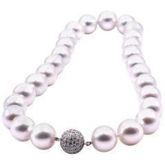 18 Karat White Gold Diamond and South Sea Pearl Necklace