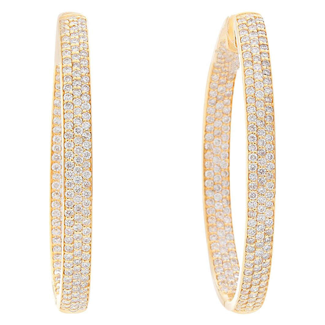 18 Karat Yellow Gold Inside Out Pave Diamond Hoops