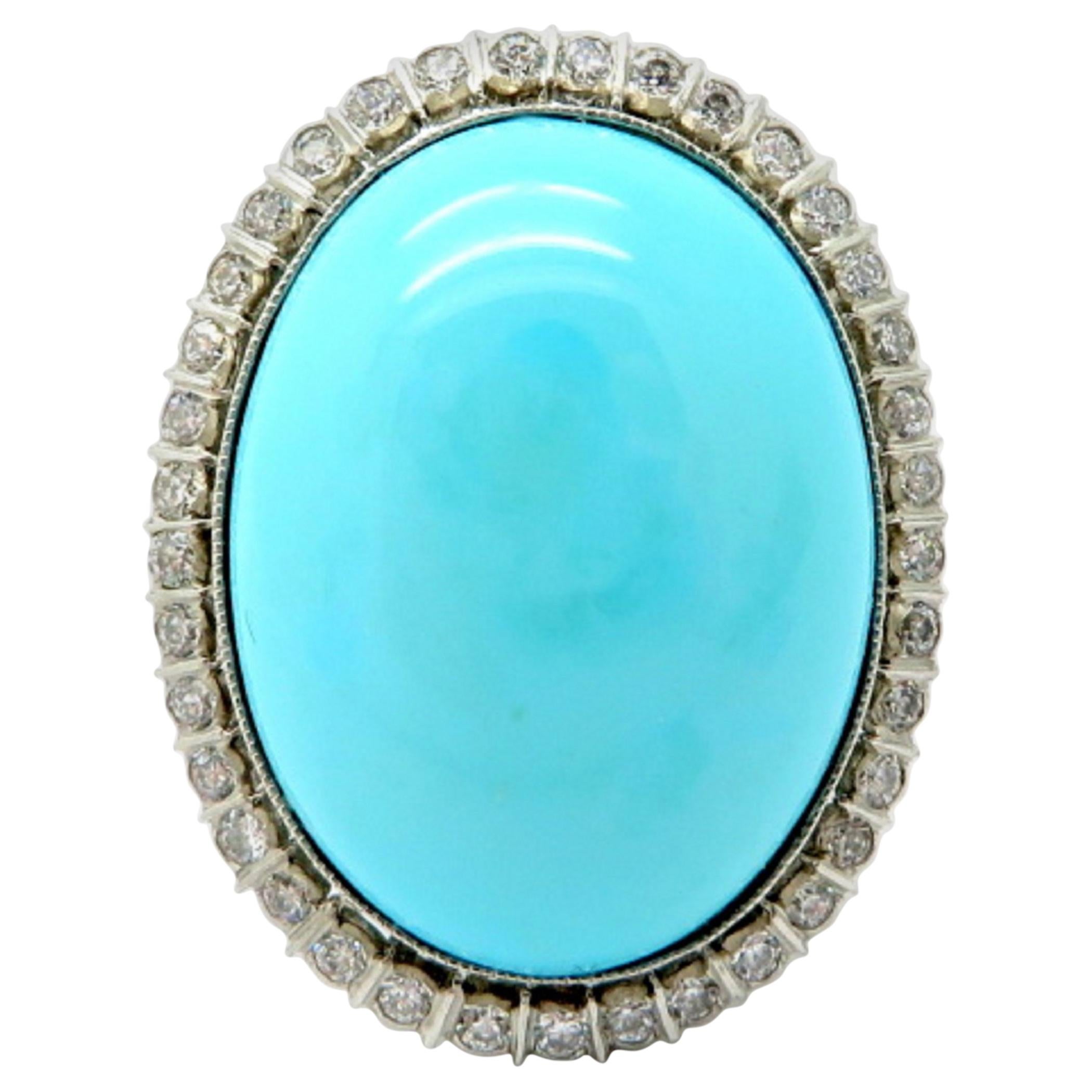 Platinum Persian Turquoise and Diamond Halo Fashion Ring