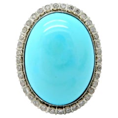 Vintage Platinum Persian Turquoise and Diamond Halo Fashion Ring