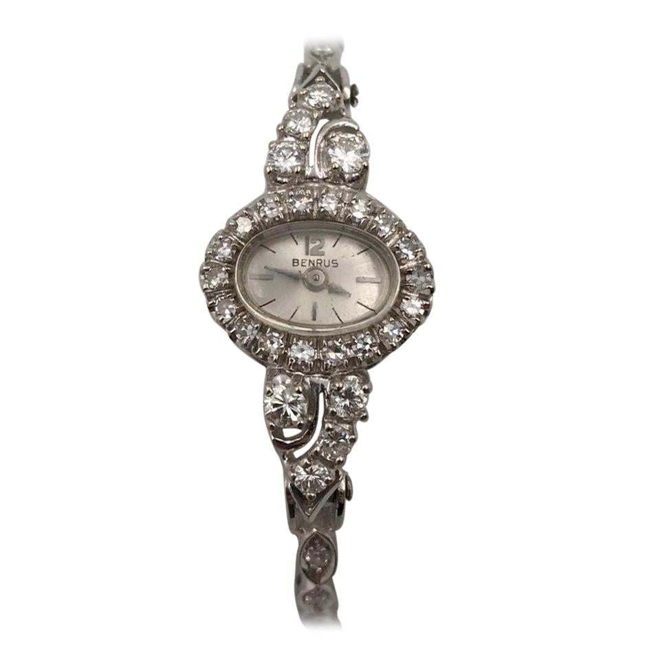 Benrus 14 Karat White Gold Vintage Diamond Watch
