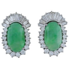 Vintage Midcentury Jadeite Jade Diamond Gold Earring