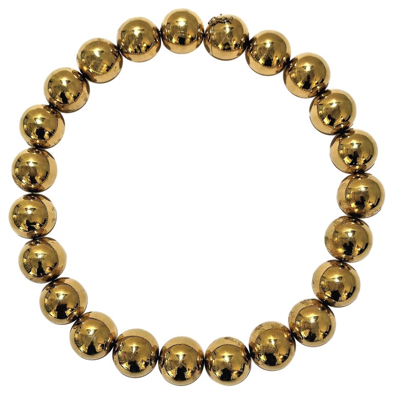 Striking Vintage, 18 Karat Yellow Gold Ball Necklace at 1stDibs
