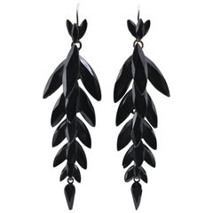 Antique French Jet Leaf Form Earrings, c1860