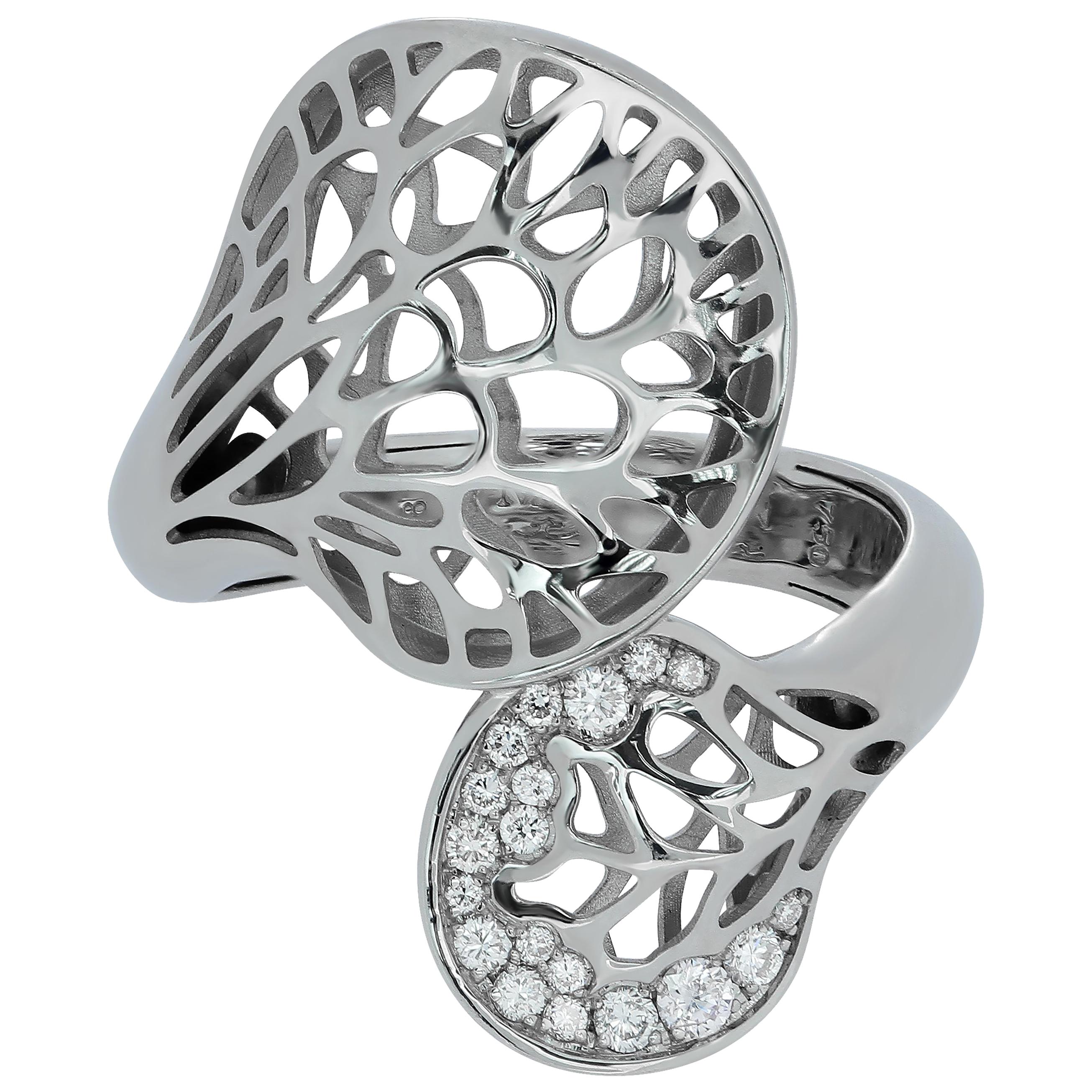 Diamonds 18 Karat White Gold Tree Mushroom Ring For Sale