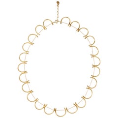 Sterling Silver Gold-Plated Round Petal Shaped Motif Greek Chain Necklace