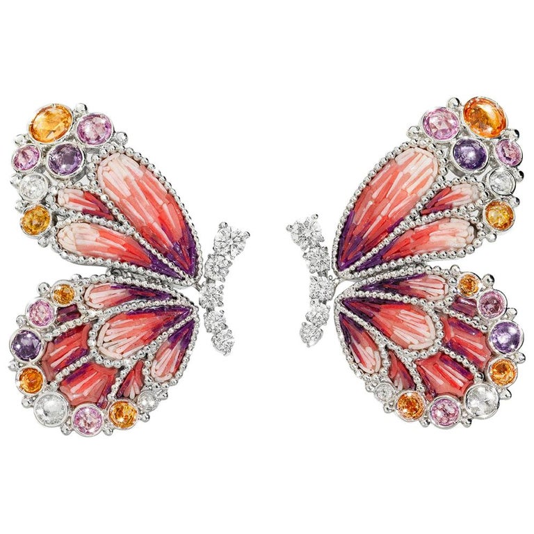 Stylish Earrings White Gold White Diamonds Sapphires Hand Decorated ...