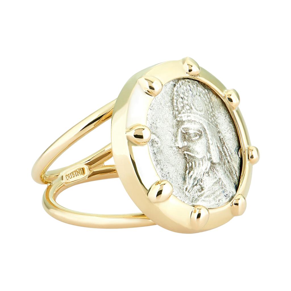 Dubini Ancient Silver Persian Coin Signet 18 Karat Yellow Gold Ring