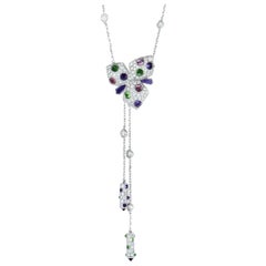 Cartier Caresse d'Orchidees Multi-Gemstone Pendant White Gold Necklace