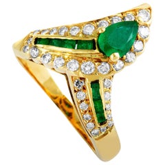 Vintage Graff Diamond Invisible Setting and Marquise Emerald White Gold Ring