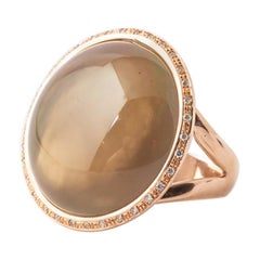 Pink Gold Ring with Natural Smoky Quartz, Ornamented with 34 Diamonds Color F