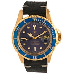 Retro Rolex Submariner Yellow Gold Blue Nipple Dial Model 1680, circa 1978