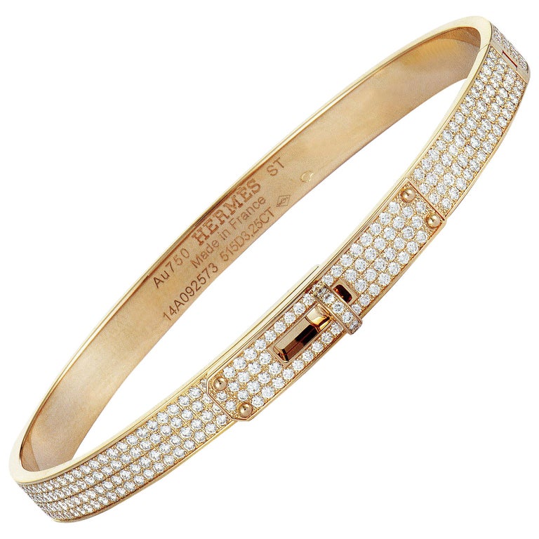 Hermès Kelly Diamond Pave Bangle Rose Gold Bracelet at 1stDibs | kelly
