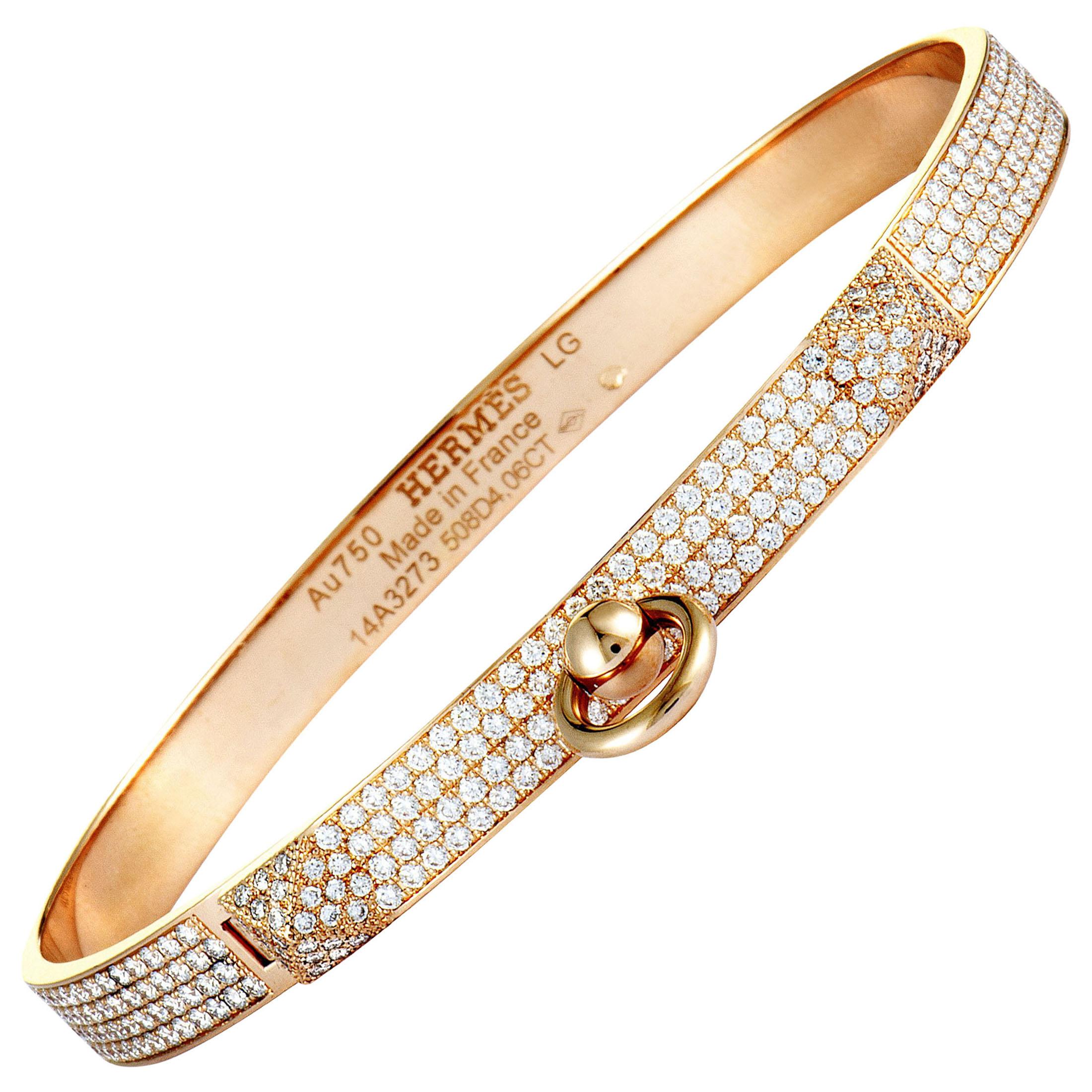 Hermès Kelly Diamond Pave Bangle Rose Gold Bracelet