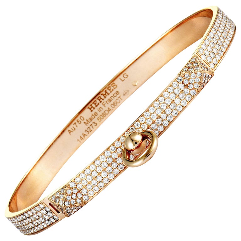 Hermès Kelly Diamond Pave Bangle Rose Gold Bracelet at 1stDibs | hermes