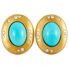 Tiffany & Co. Vintage Diamond and Turquoise Yellow Gold Clip-On Earrings