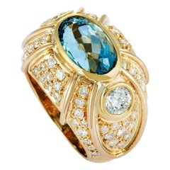 Diamond and Aquamarine Yellow Gold Bombe Ring