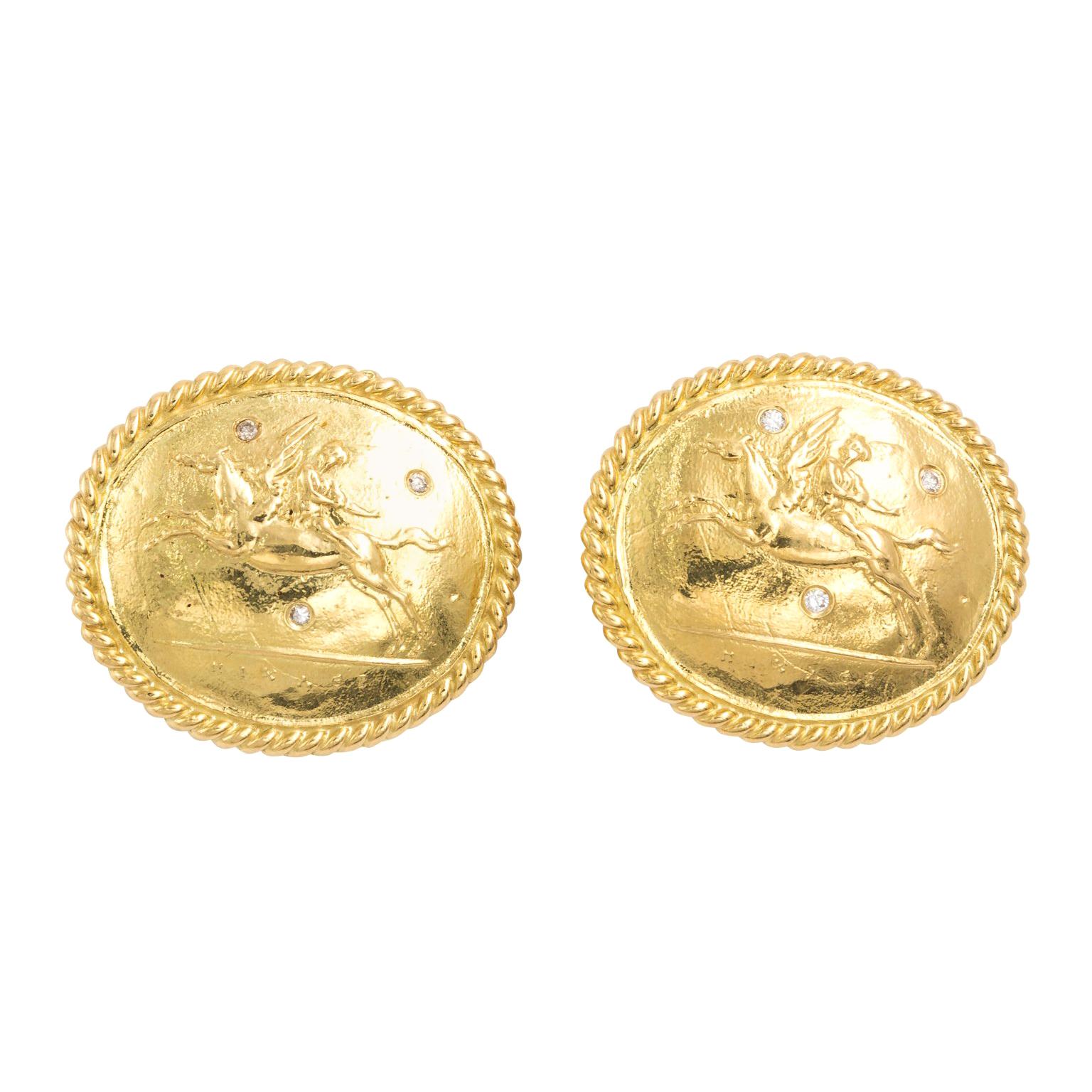 18 Karat Gold Pegasus Earrings, circa 1980s For Sale