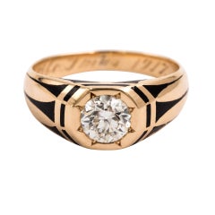 Rare 14 Karat Art Deco Gents Diamond Engagement Wedding Ring 1.01 Carat