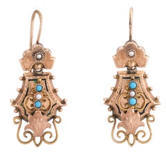 Antique Victorian Earrings Turquoise 10 Karat Gold Vintage Fine Jewelry Heirloom