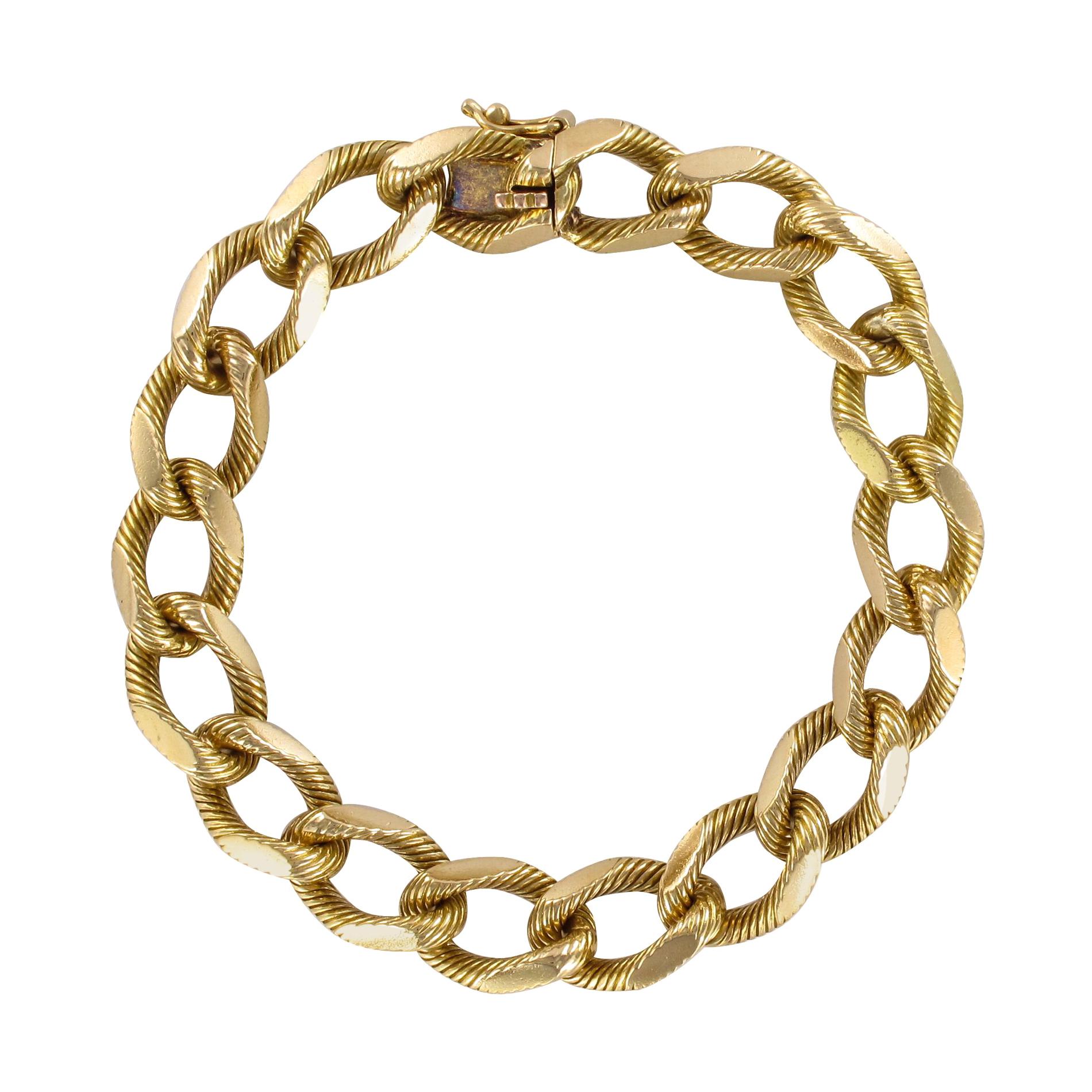 French 1960s Massive Chiseled 18 Karat Yellow Gold Chain Bracelet