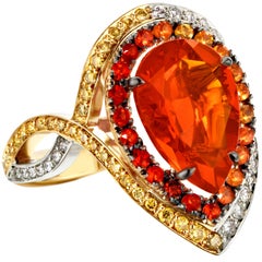 18K Rose, Yellow , White Gold 2, 78 Carat Fire Opal and Diamond Coctail ring