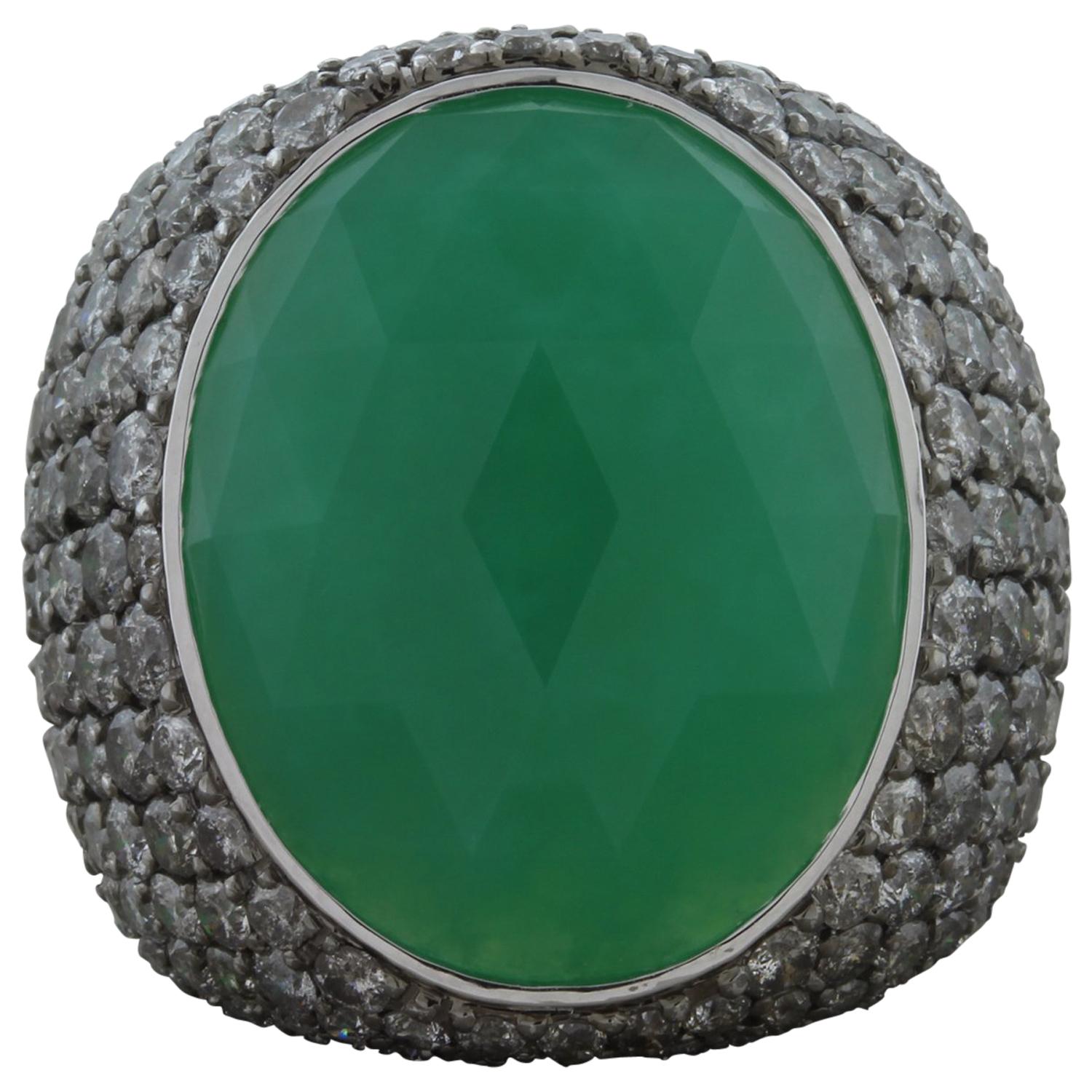 Chrysoprase Diamond Gold Cocktail Ring For Sale
