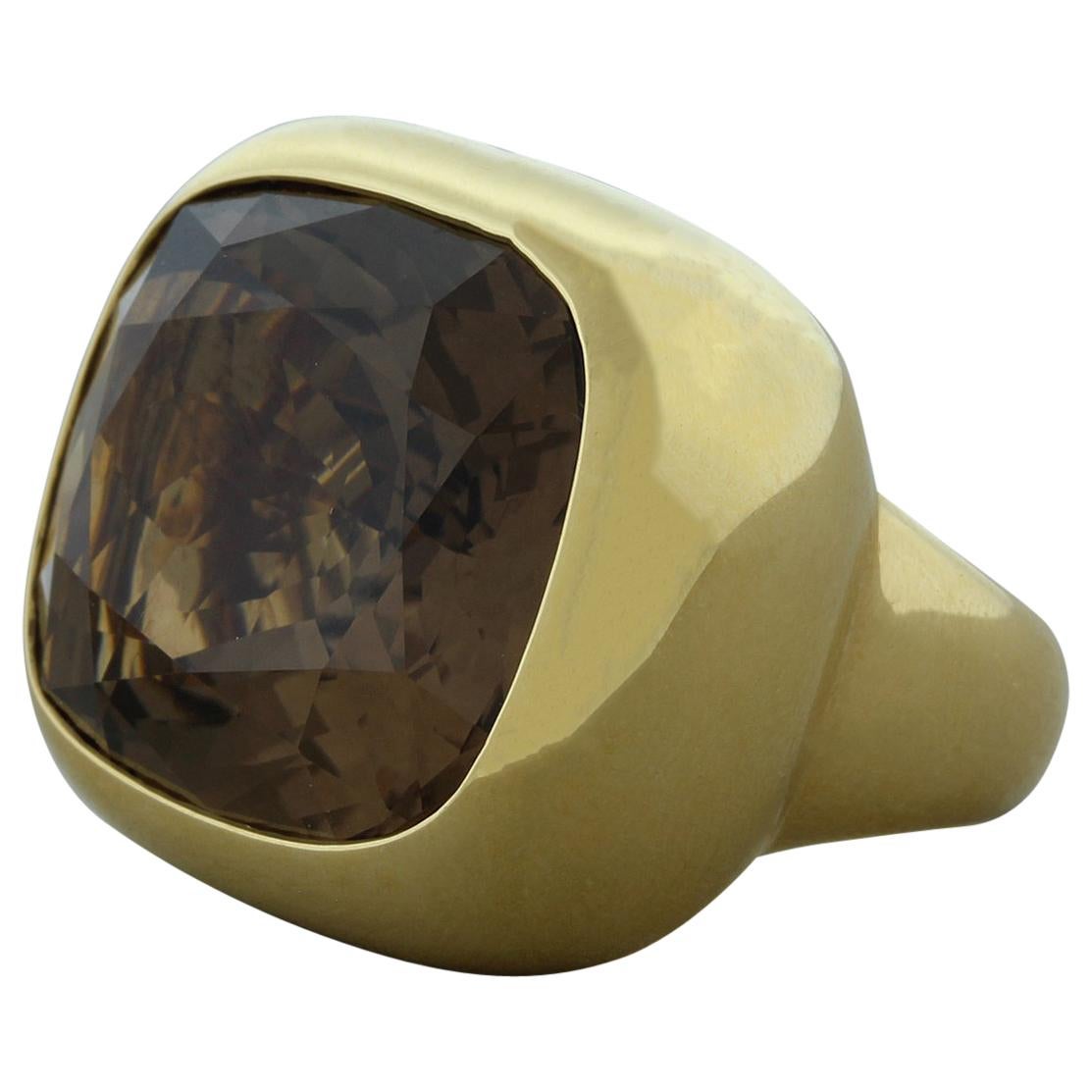 Large Smoky Quartz Gold Cocktail Ring For Sale