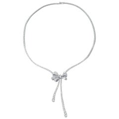 Graff White Round Diamond Graduated Double Stand Knot Necklace with Bow