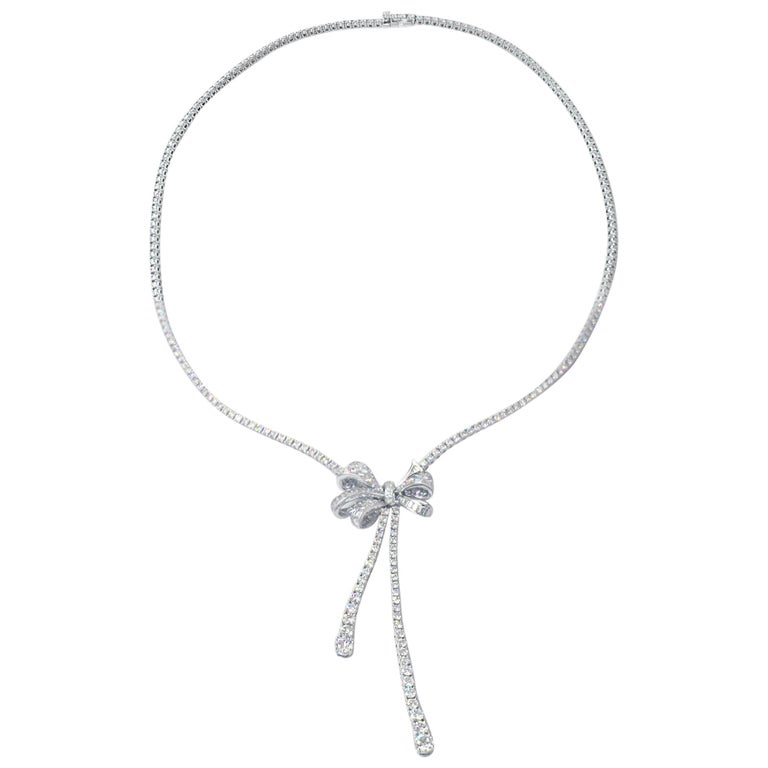 Graff White Round Diamond Graduated Double Stand Knot Necklace with Bow For Sale