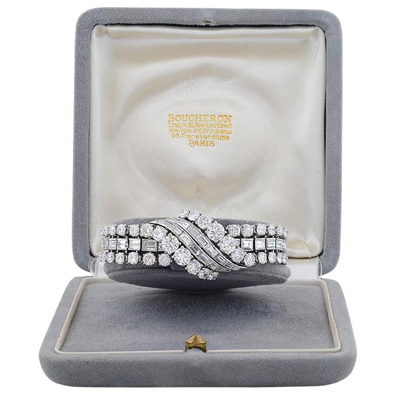 1950s Boucheron Paris Important Diamond Platinum Bracelet