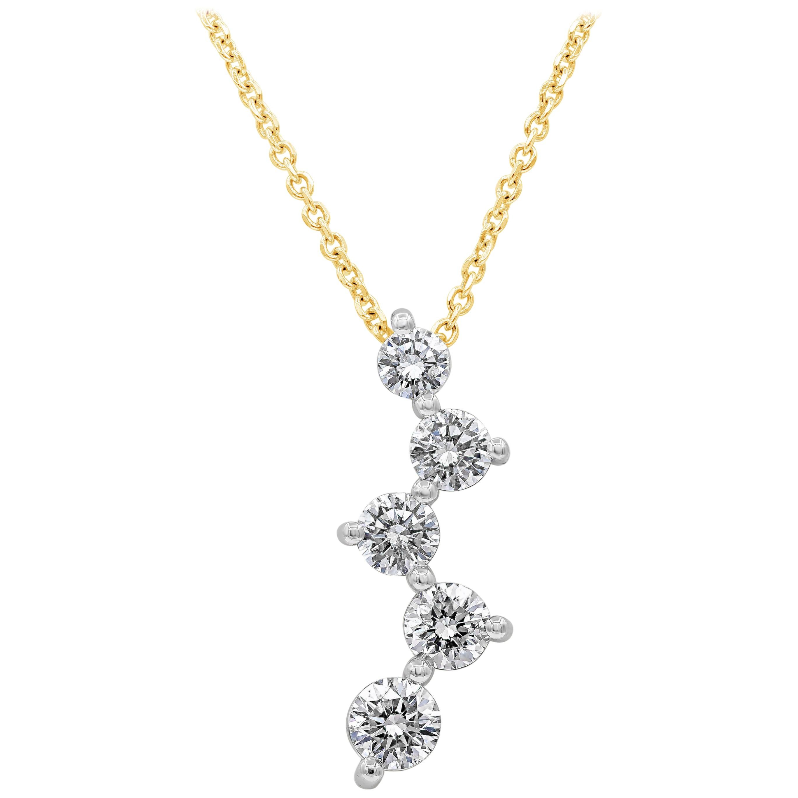1.54 Carats Total Five-Stone Round Diamond Constellation Drop Pendant Necklace
