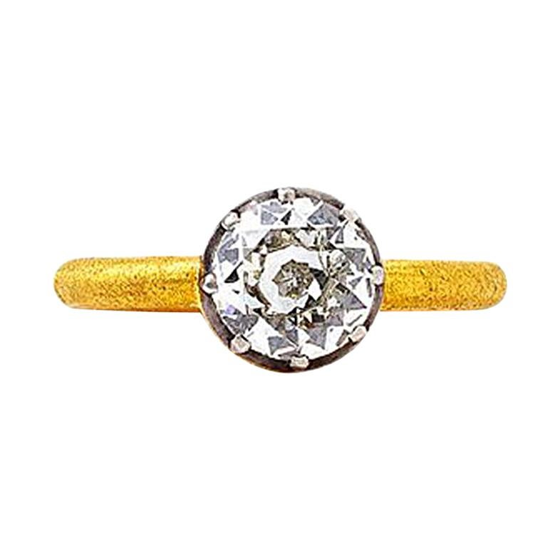 24 Karat Gold Ring with an Old European Mine Cut Diamond For Sale