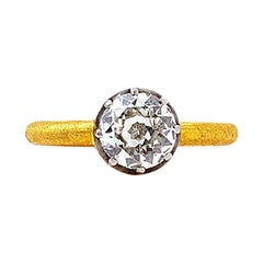 Antique 24 Karat Gold Ring with an Old European Mine Cut Diamond