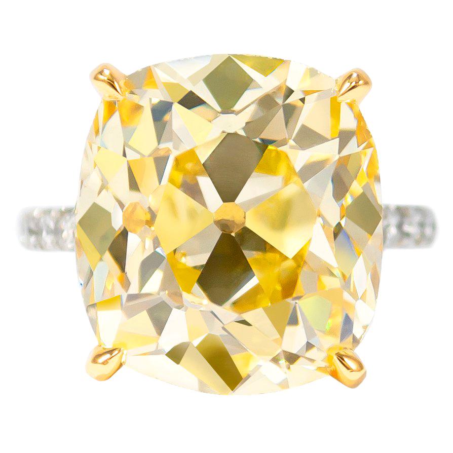 J. Birnbach GIA Certified 14.46 Carat Fancy Intense Yellow Old Mine Diamond Ring