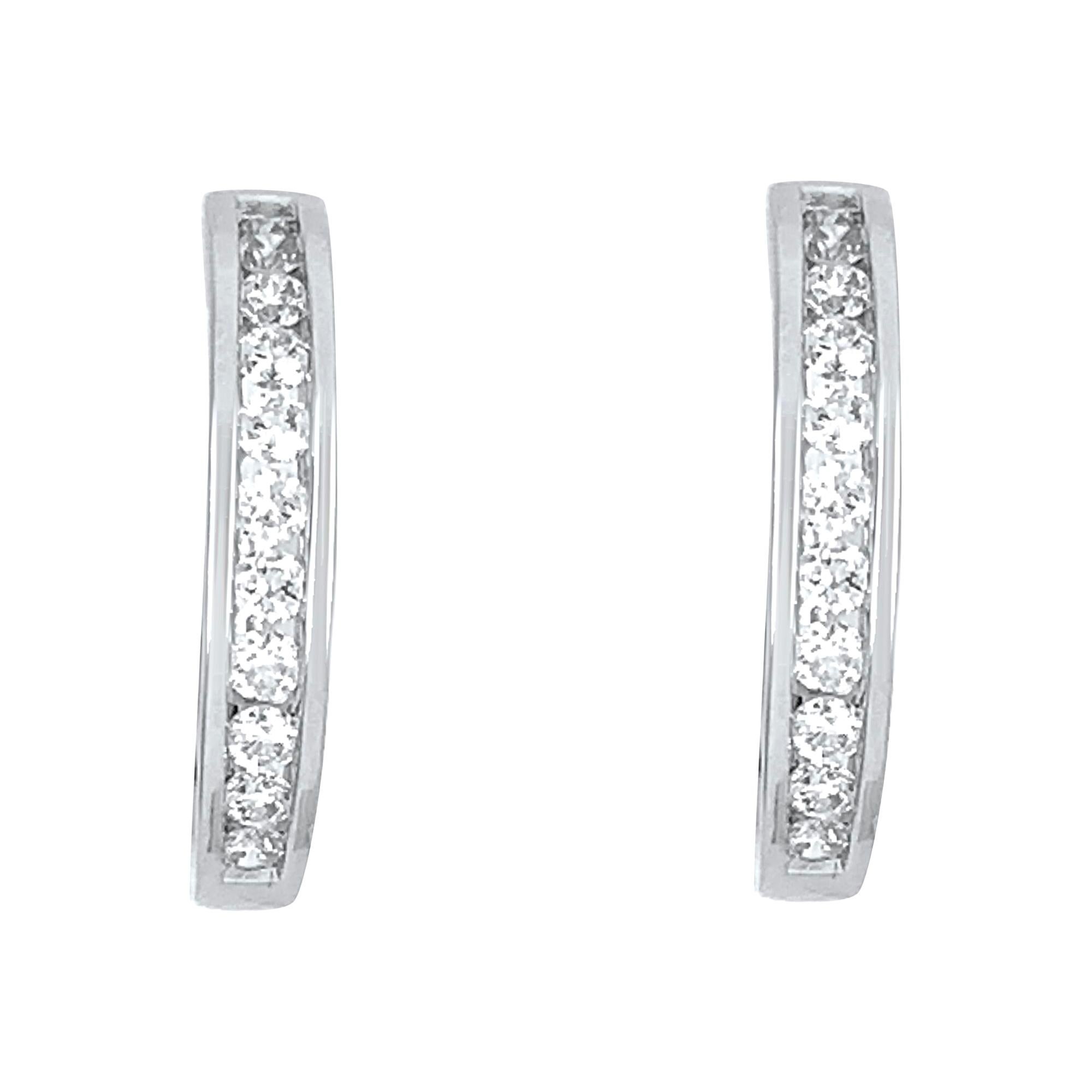 14 Karat White Gold Diamond Hoop Earrings For Sale