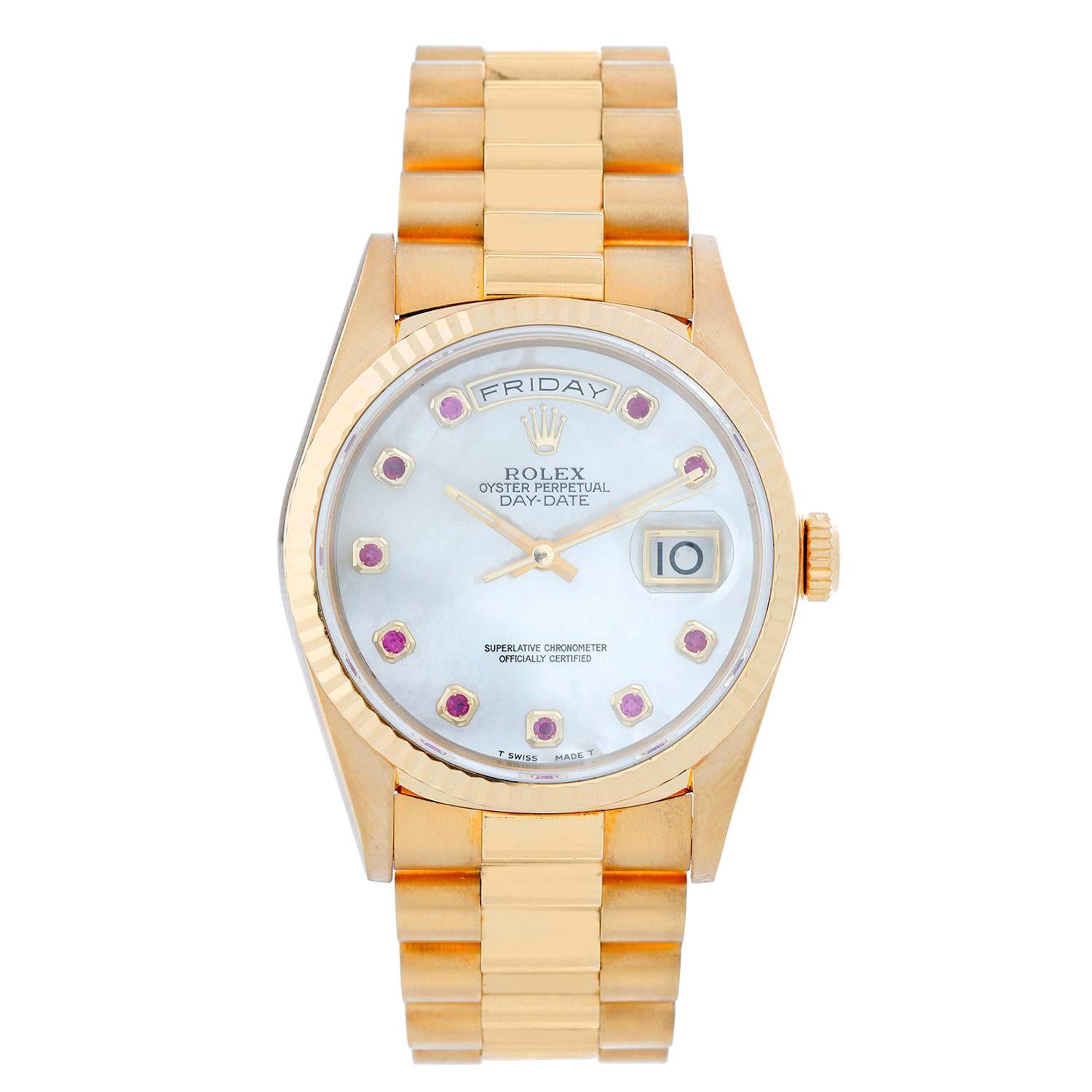 Men's Rolex President Day-Date Watch Mother of Pearl Ruby 18238