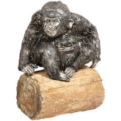 Vintage Mario Buccellati, a Rare and Exceptional Italian Silver Gorilla Monkey on Base