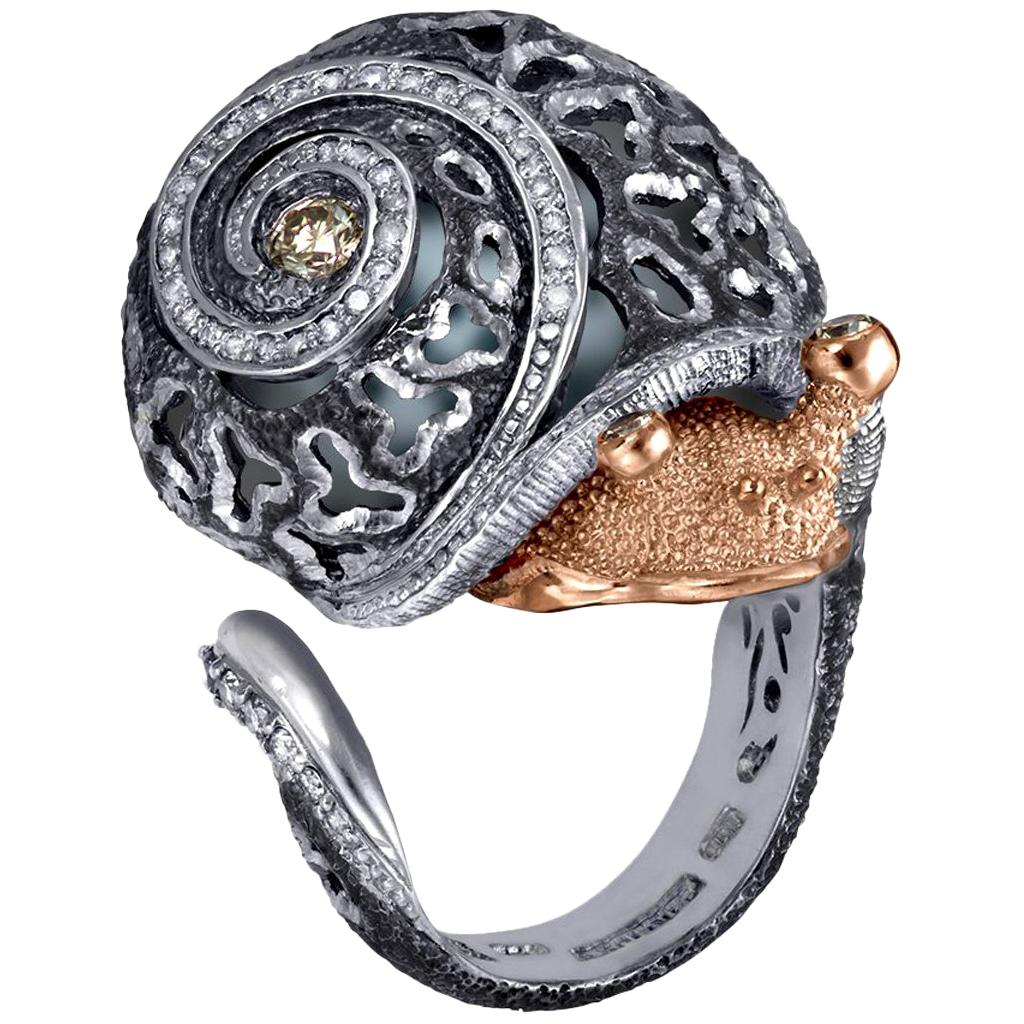 Alex Soldier Diamond Gold Sterling Silver Textured Signature Codi the Snail Ring