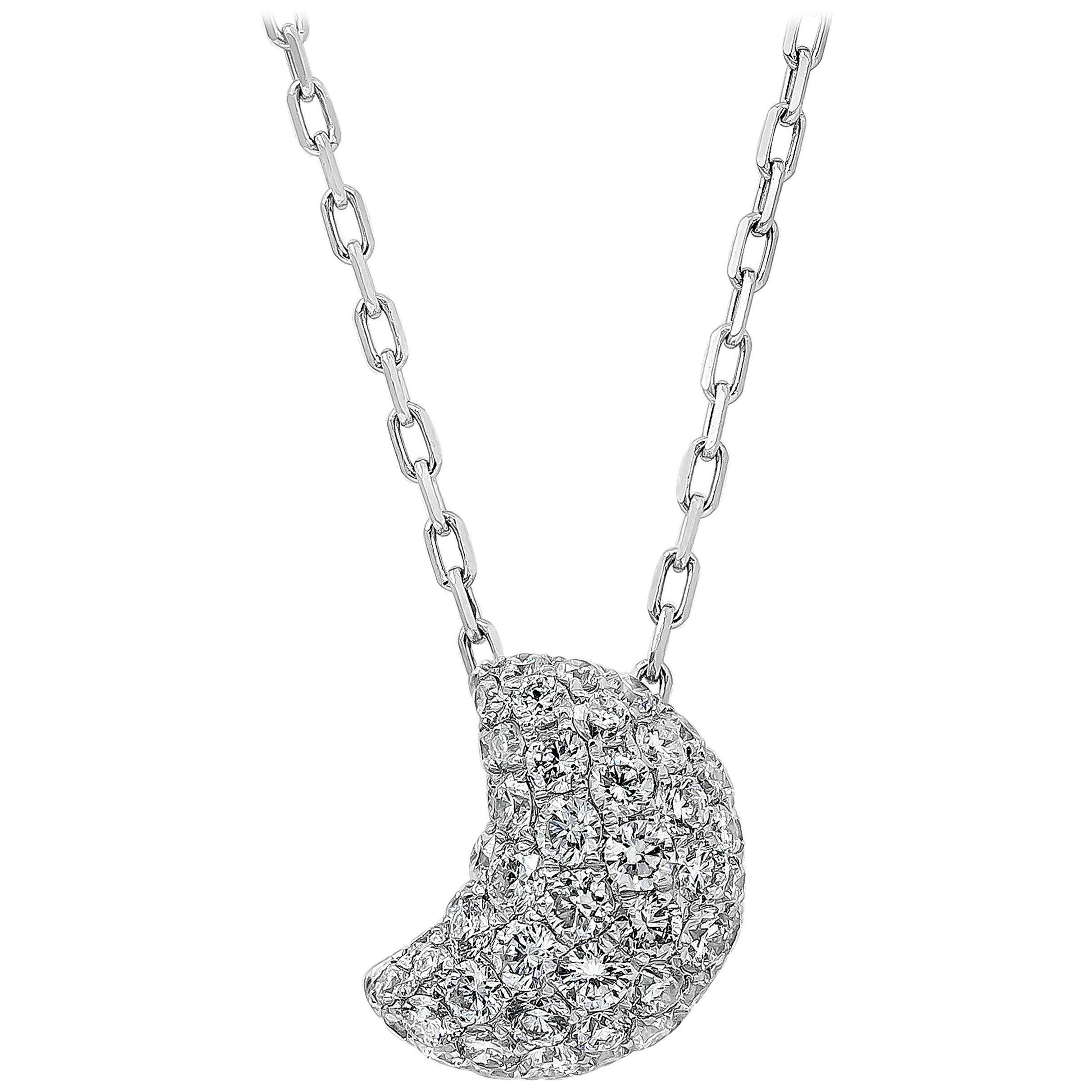 Roman Malakov 0.77 Carats Total Pave Diamond Crescent Moon Pendant Necklace For Sale