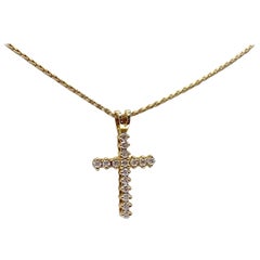 Yellow Gold 0.25 Carat Round Diamond Cross Necklace