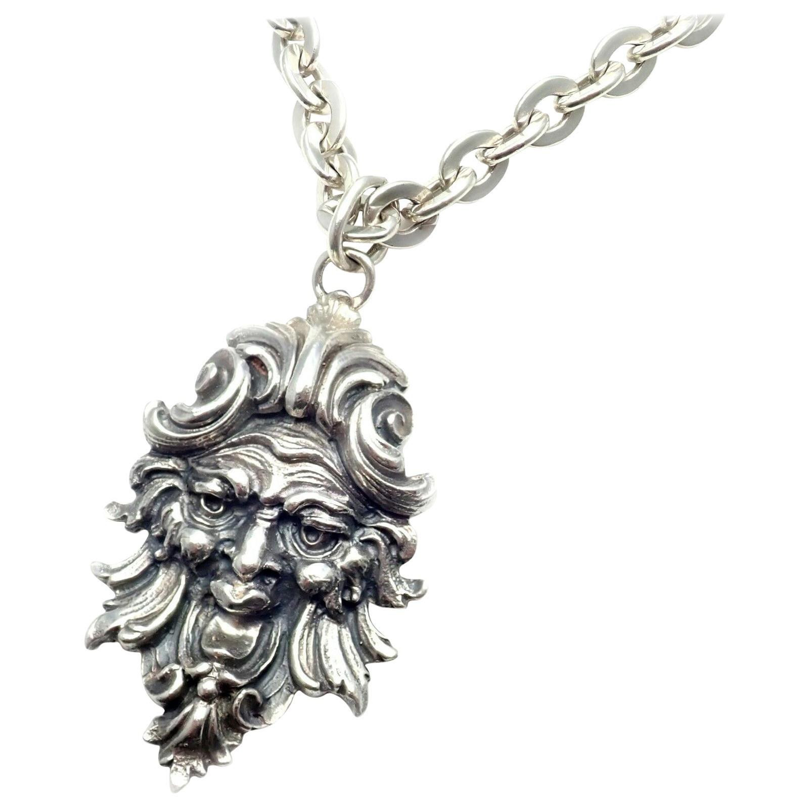 Buccellati Sterling Silver Poseidon Pendant Long Chain Necklace