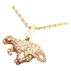 Vintage Cartier Panther Diamond Yellow Gold Pendant Necklace