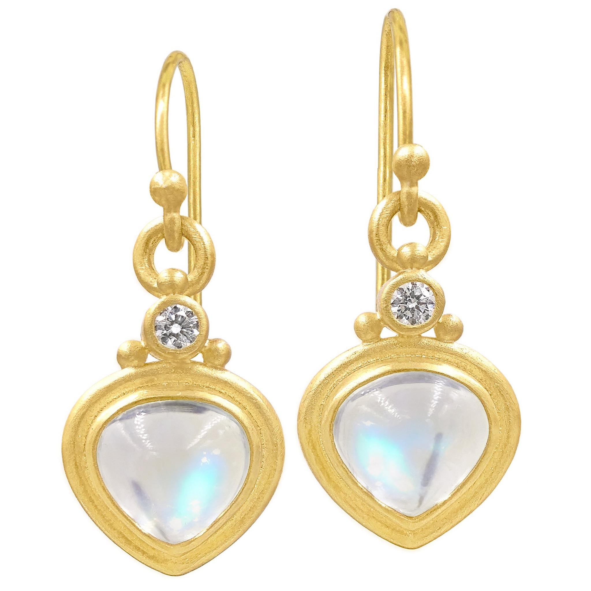 Denise Betesh Tabiz Moonstone White Diamond One of a Kind Drop Earrings