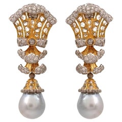 Buccellati Pearl Diamond Gold Drop Earrings