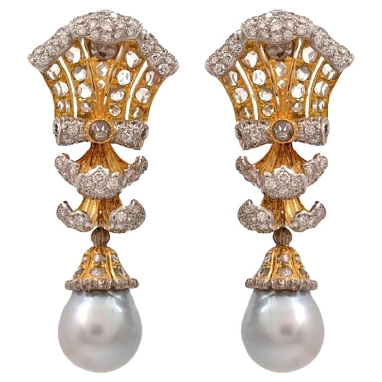 Buccellati Pearl, Diamond and Gold Drop Earrings, 1960